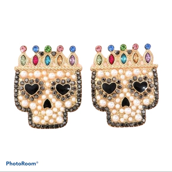 Bejeweled sugar skull earrings dia de los muertos - Picture 2 of 6
